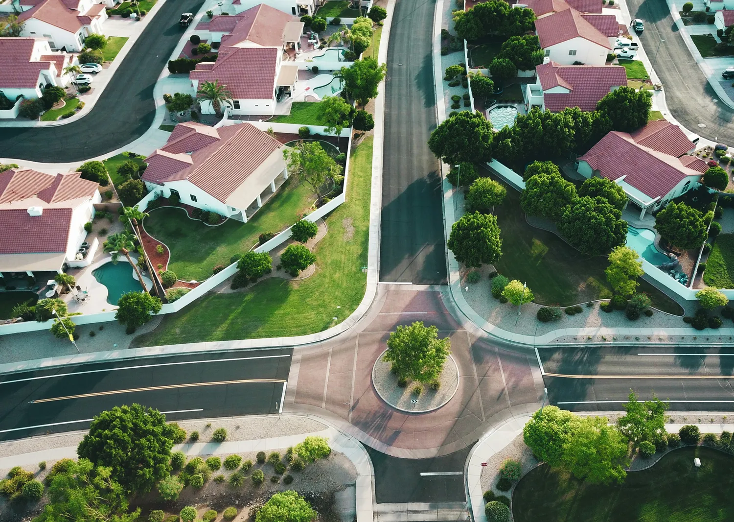 A planned residential neighbourhood seen from the air