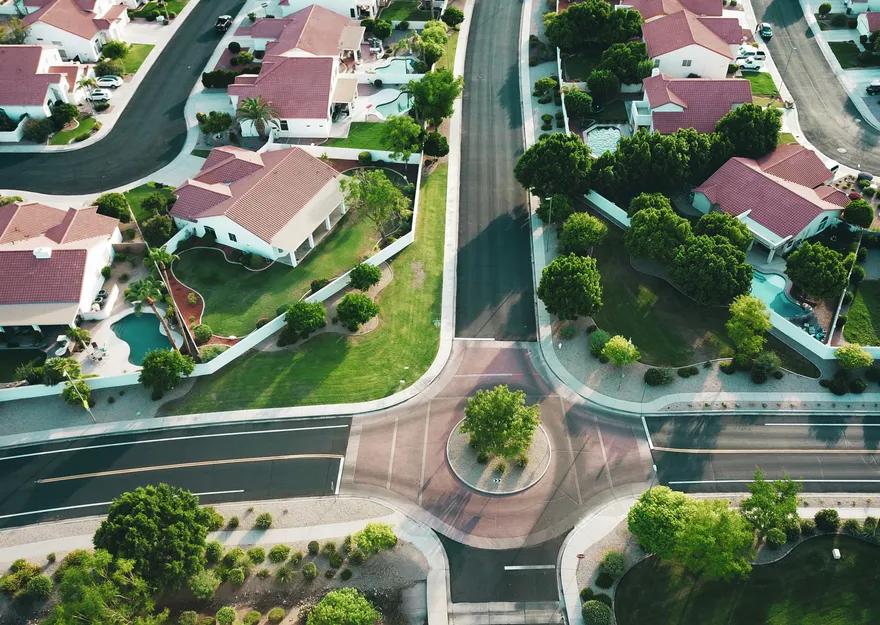 A planned residential neighbourhood seen from the air